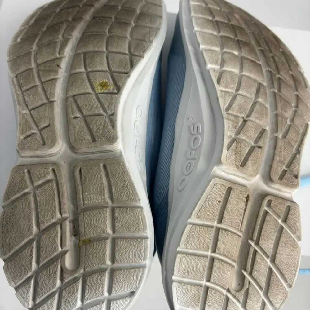 OOFOS Sky Blue Slip-On Athletic Shoes with Green Insole